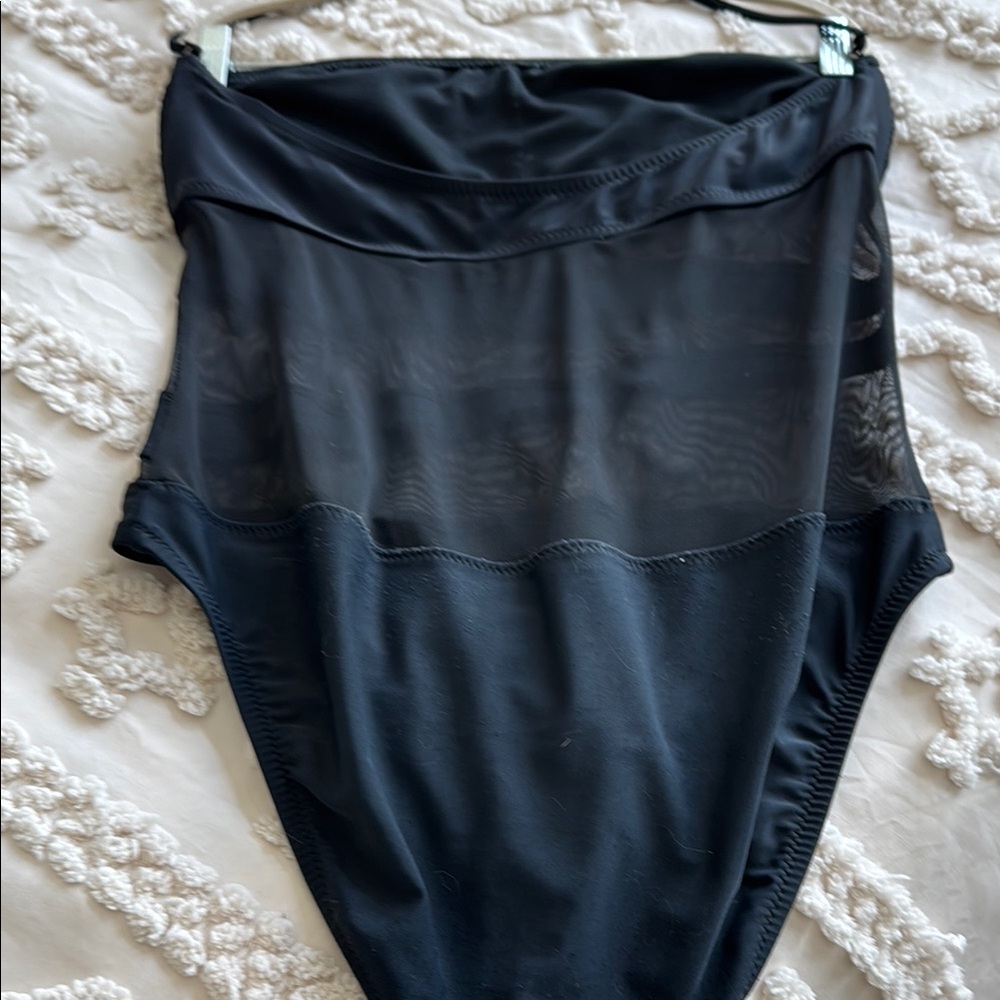Black Strap Mesh One-Piece Swimsuit - Picture 3 of 3